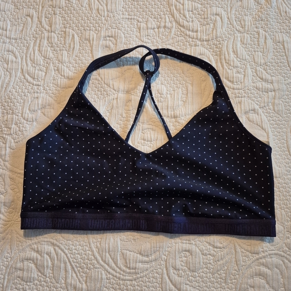 Under Armour women's XL Heatgear navy blue with light blue polka dots no padding